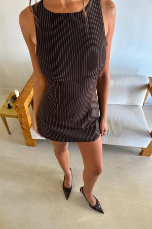 Yumiko Romper Brown Pinstripe