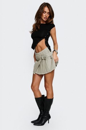 Zeina Cargo Pleat Mini Skirt Washed Green