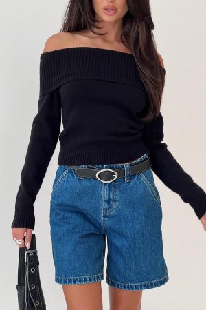One For Me Off The Shoulder Long Sleeve Sweater Black