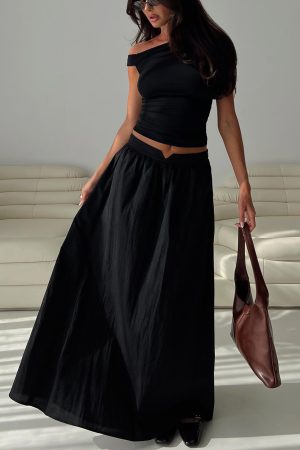 Rennata Gathered Mid Rise Maxi Skirt Black
