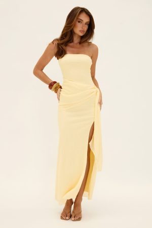 Analeah Strapless Maxi Dress Lemon Yellow