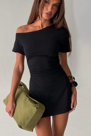 Avriana Off Shoulder T-Shirt Mini Dress Black