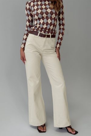 Maple Mid Rise Flare Jeans Ecru