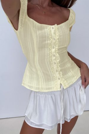 Gysella Off Shoulder Woven Top Yellow