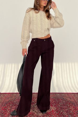 Jacynda Low Waist Wide Leg Corduroy Jeans Currant