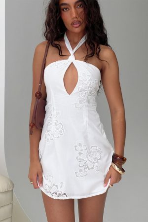 Since Way Back Halter Mini Dress White