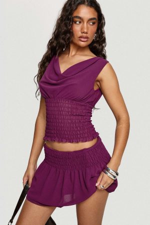 I Belong Shirred Mini Skirt Wine