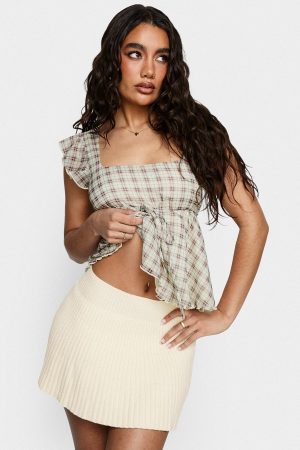 Another Day Knit Pleat Mini Skirt Butter Yellow