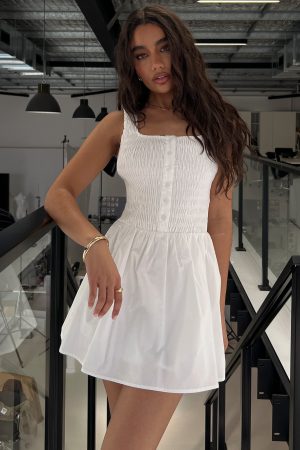 Aurelise Shirred Mini Dress White