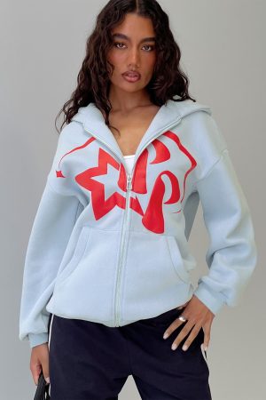 Starblazer Zip Up Graphic Hoodie Blue / Red