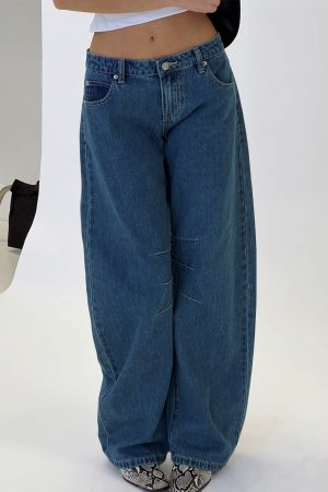 Tippie Low Rise Barrel Leg Jeans Mid Wash
