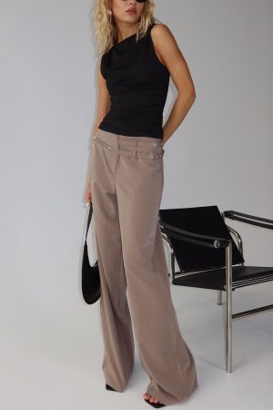 Rinah Belted Pants Brown