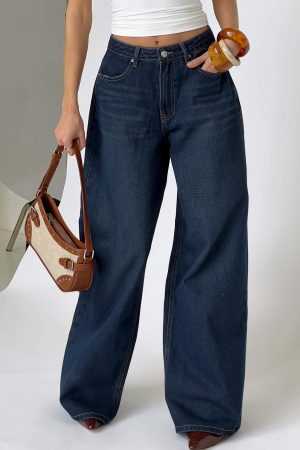 Naylor Mid Rise Wide Leg Jeans Mid Blue Denim