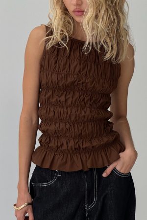Marleene Shirred Top Chocolate
