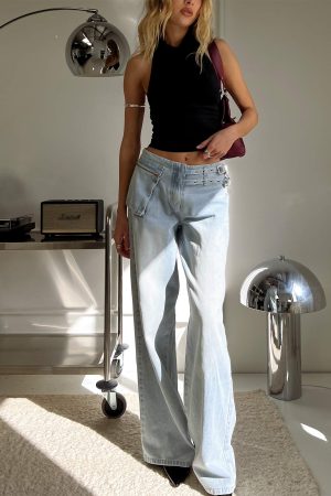 Paltrow Mid Rise Wide Leg Cargo Jeans Faded Blue Wash