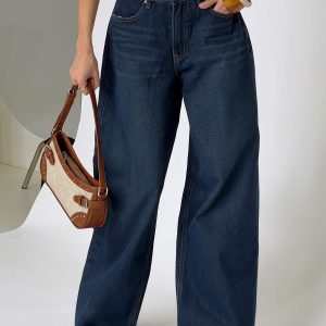 Naylor Mid Rise Wide Leg Jeans Mid Blue Denim Petite