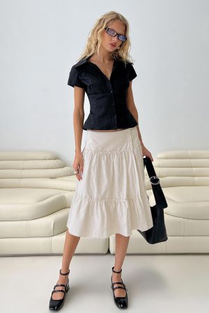 Cascades Low Rise Midi Skirt Beige / White Stripe