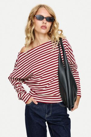 Deora Cinched Long Sleeve Top Red Stripe
