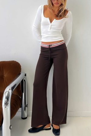 Felisha Low Waist Knit Pants Brown