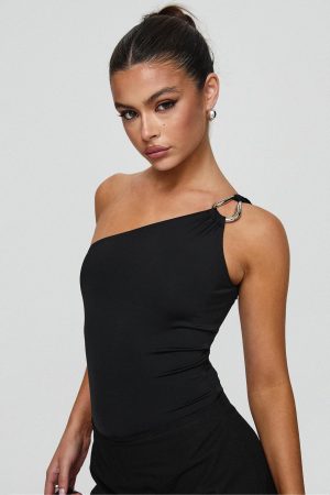 Talija One Shoulder Bodysuit Black