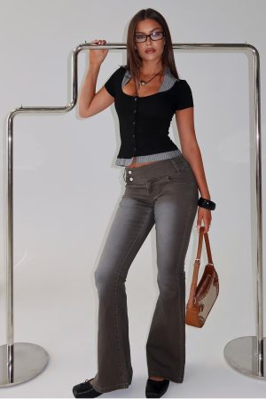 Romea Low Waist Bootleg Jeans Dark Grey