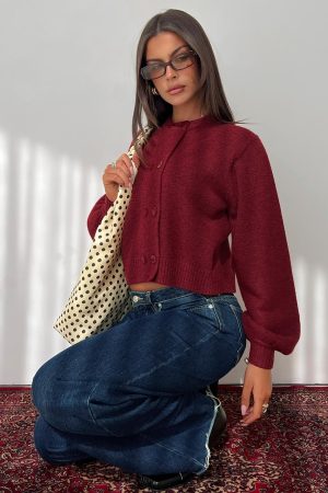 Kammi Button Up Cardigan Red