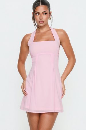 Rosamie Halter Mini Dress Soft Pink