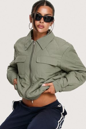 Denvar Quilted Bomber Jacket Green
