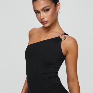 Talija One Shoulder Bodysuit Black Tall