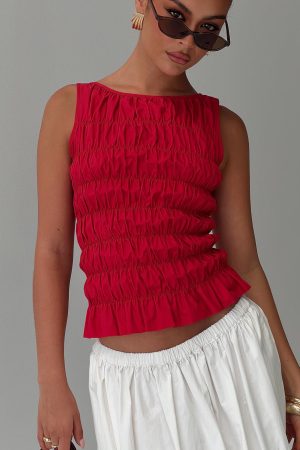 Marleene Shirred Top Red