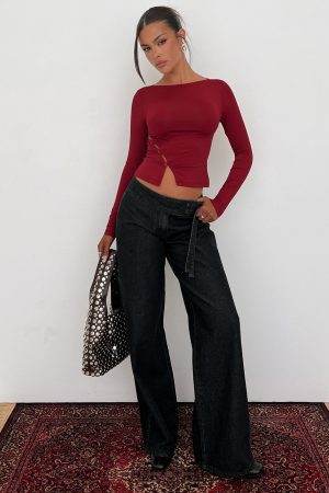Boxie Mid Rise Wide Leg Jeans Washed Black
