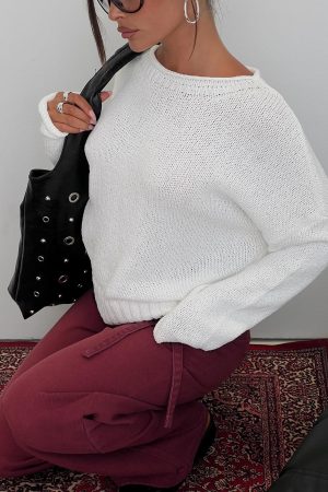 Reannon Wide Neck Knit Sweater White