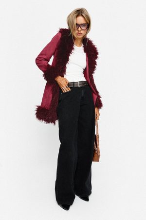 Josefina Faux Fur Detail Jacket Wine
