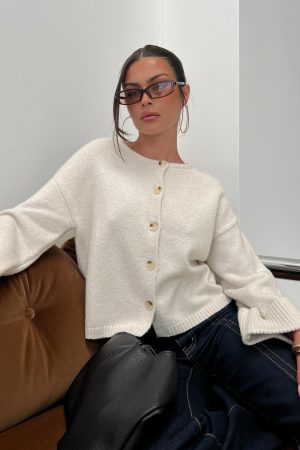 Shinead Cuffed Knit Cardigan White