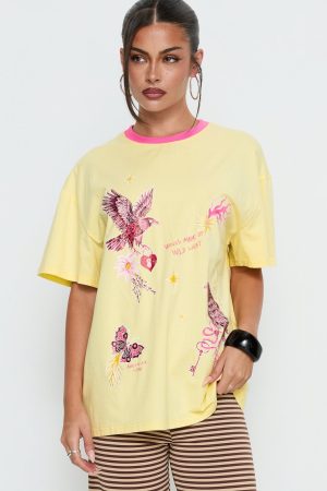Wild Light Oversized Graphic Tee Yellow / Pink