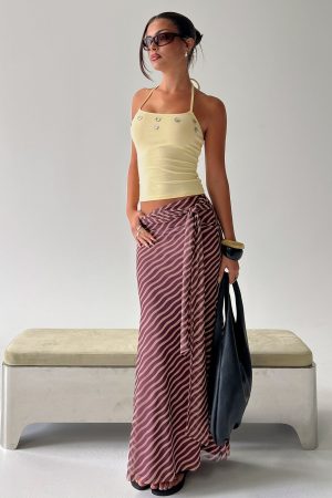 Caviar Tie Maxi Skirt Brown Stripe