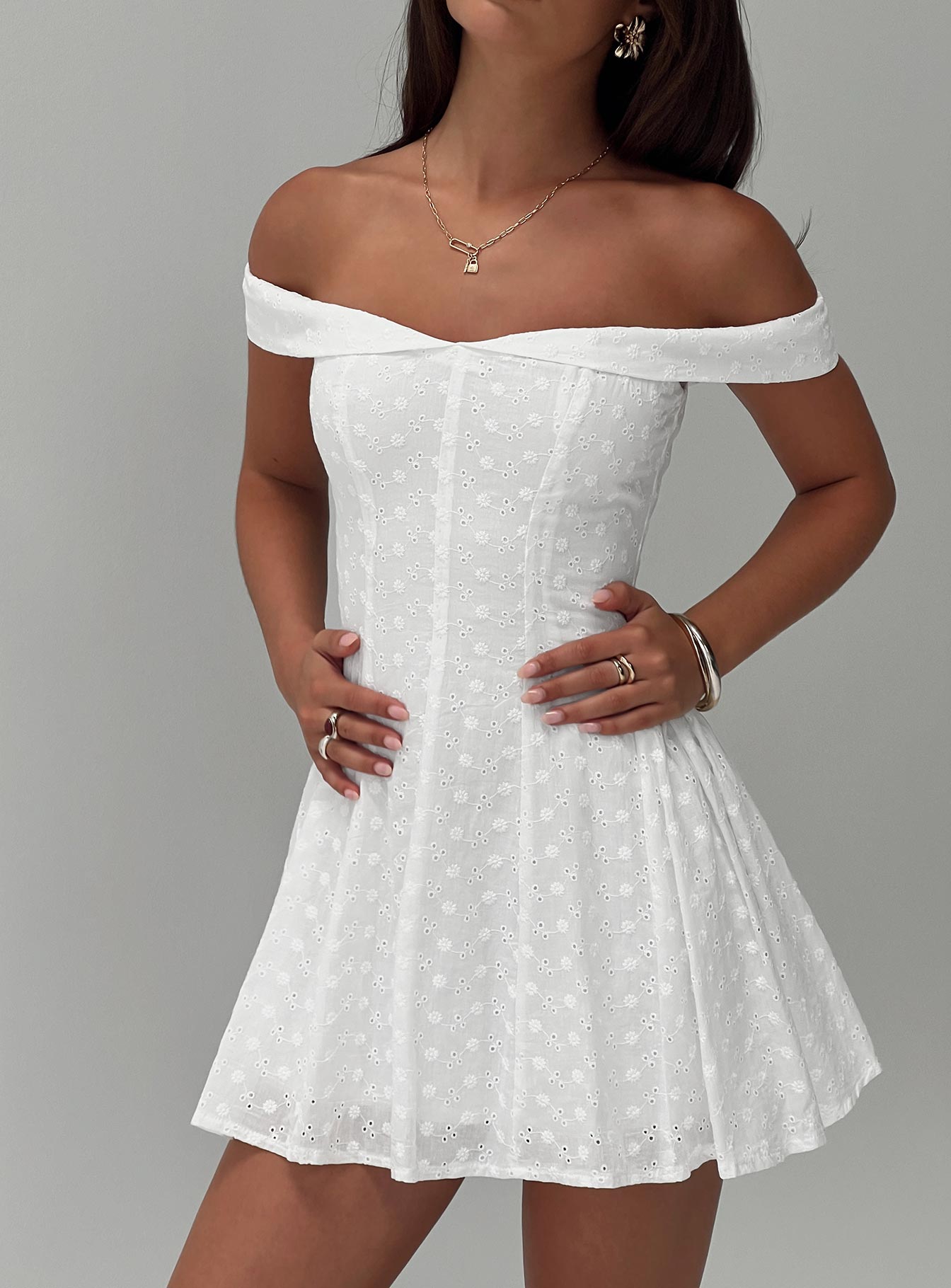 Rosebud Off The Shoulder Mini Dress White Petite - Image 8