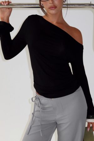 Get Home Safe One Shoulder Long Sleeve Top Black