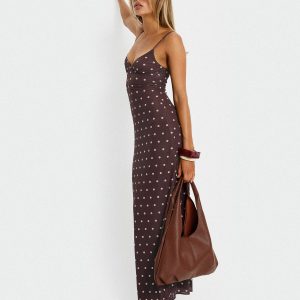 Glass Half Full Mesh Maxi Dress Plum / Pink Polka Dot