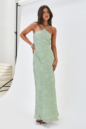 Zoelle Halter Maxi Dress Sage