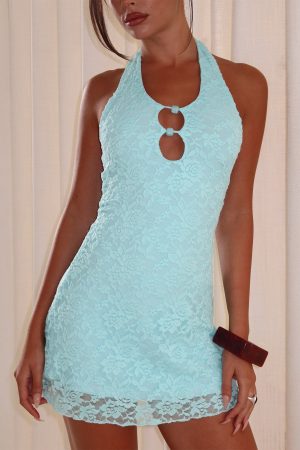 Blue Sky Halter Cut Out Mini Dress Blue