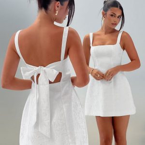 Asterie Bow Detail Mini Dress White