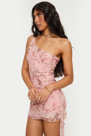 Bramwell One Shoulder Mini Dress Pink Tall