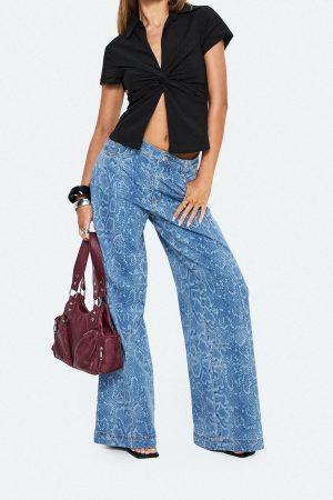 Spoken Truth Mid Rise Straight Leg Jeans Snake Blue Wash