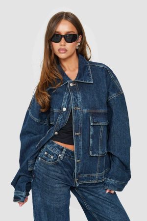 Kier Oversized Jacket Denim Dark Blue Wash