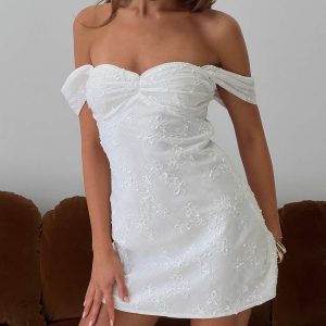 Rozerie Off Shoulder Mini Dress White