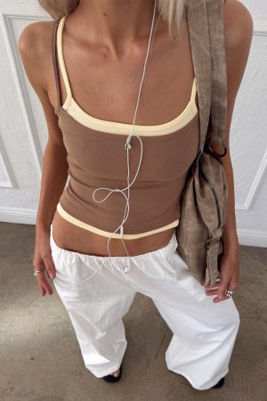 Maeka Layered Jersey Tank Top Brown / Cream