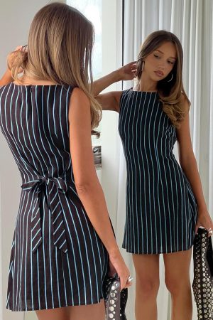 Alfalfa Shift Mini Dress Brown / Blue Stripe