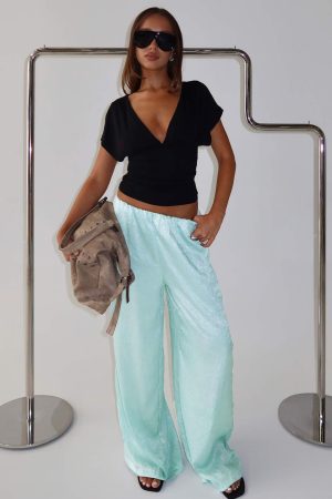 Salona Satin Straight Leg Pants Jelly Mint