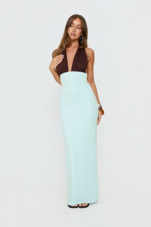 Dulzura Halter Maxi Dress Blue / Brown